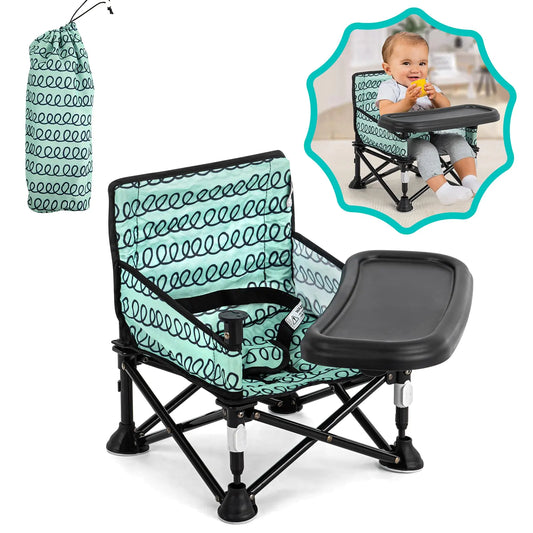 Baby Beach ChairBeach Chair for Babies Booster Seat for Kitchen ChairBaby Camping Chair with TrayIndoor/Outdoor Use (Green)