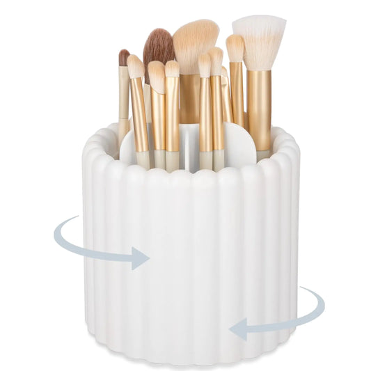 Anyoifax 360 Rotating Makeup Brush Holder 7 Slots Make Up Brush Organizer Removable Spinning Cosmetic Brushes Storage Pen Holder for Vanity Dresser Desk White